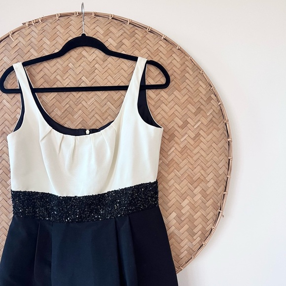 GORGEOUS COTTON/SILK KAY UNGER BLACK/WHITE COCKTAIL DRESS W/ SEQUIN WAIST - NWT - Picture 8 of 8